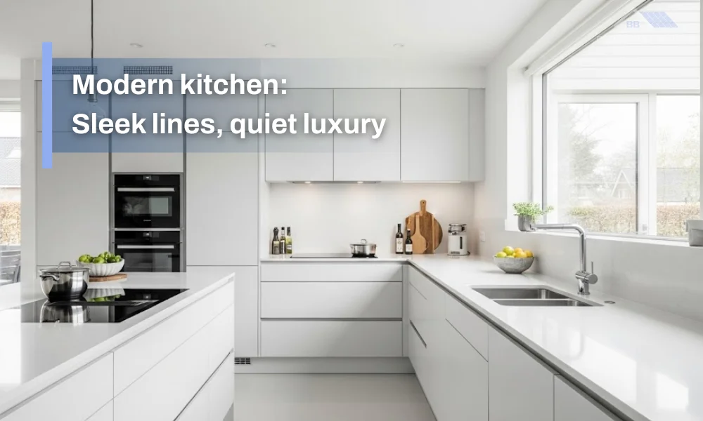 Sleek modern kitchen with white cabinets and clean minimalist design.